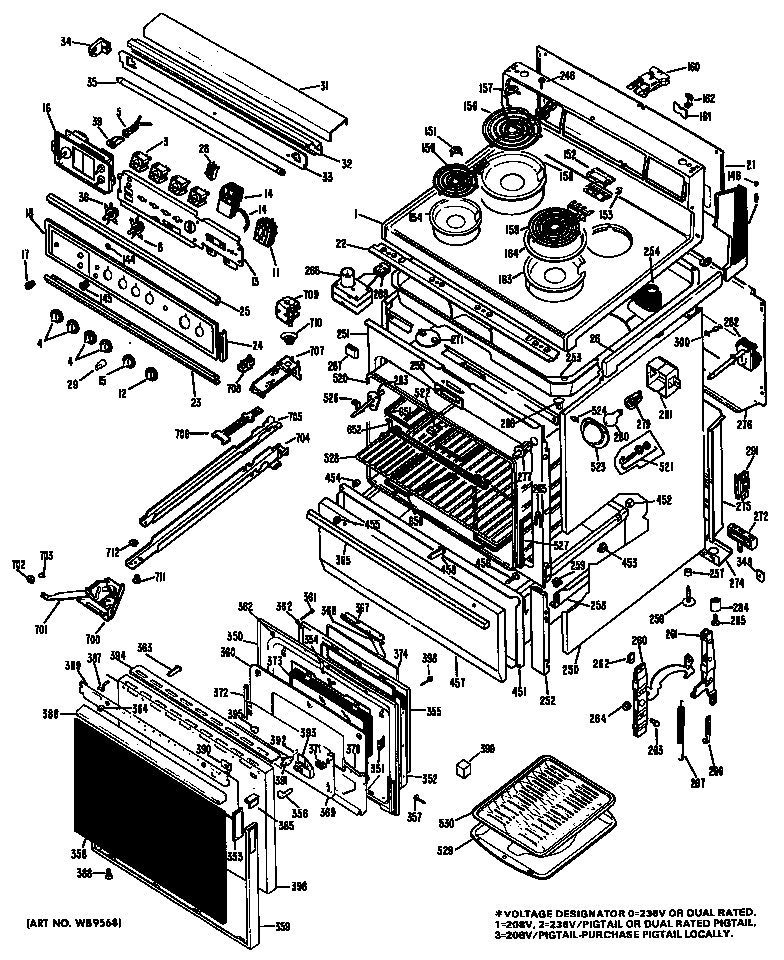 GE JB500G*W6 range assembly diagram