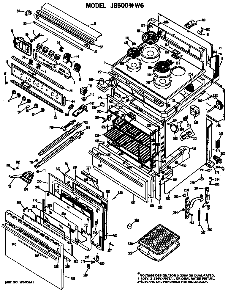 GE JB500*W6 range assembly diagram