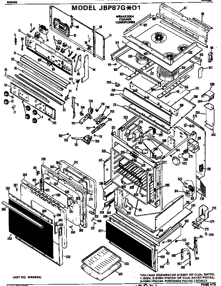 GE JBP87G*D1 range assembly diagram