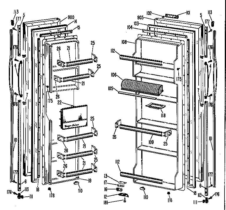GE TFF22DBM doors diagram