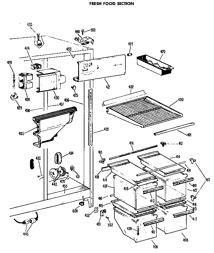 GE TFF22DBM fresh food section diagram