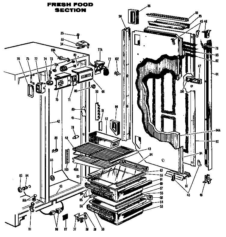 GE TFF18DMB fresh food section diagram