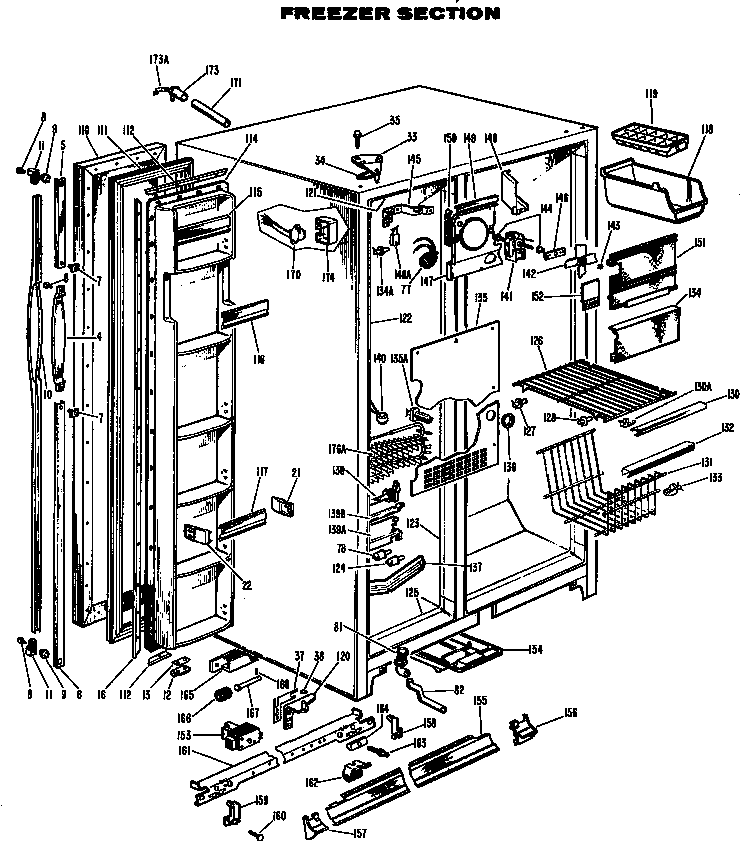 GE TFF18DMB freezer section diagram
