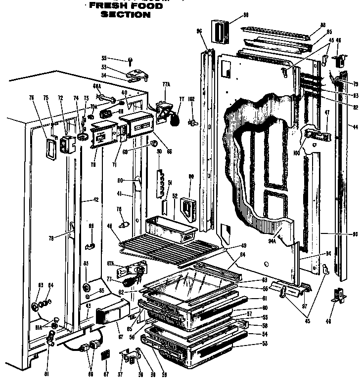 GE TFF20DMC fresh food section diagram