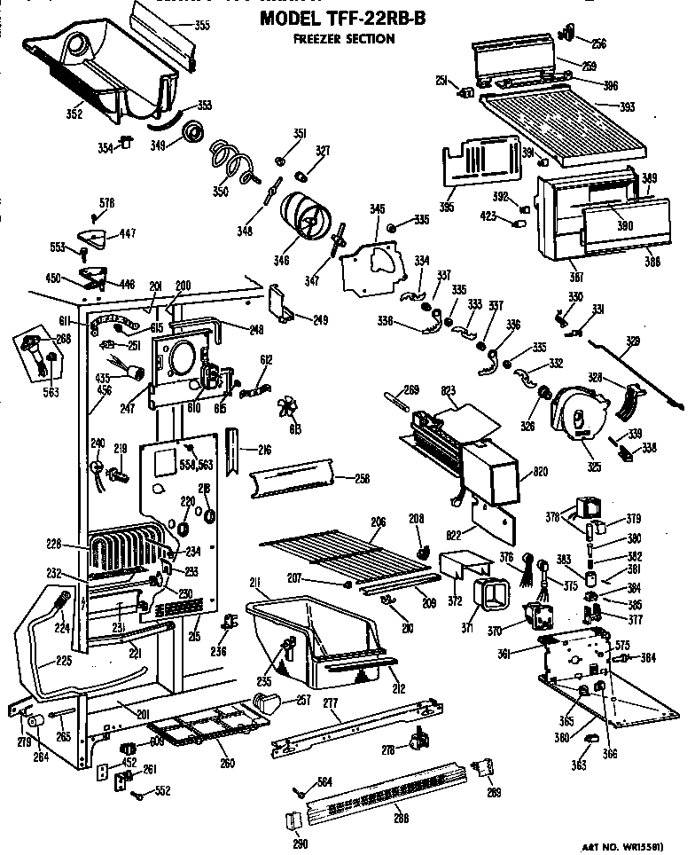 GE TFF22RBD freezer section diagram
