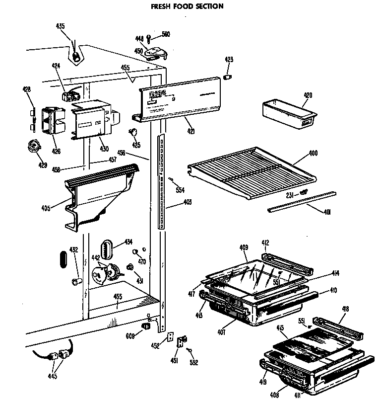 GE TFX20DFC fresh food section diagram