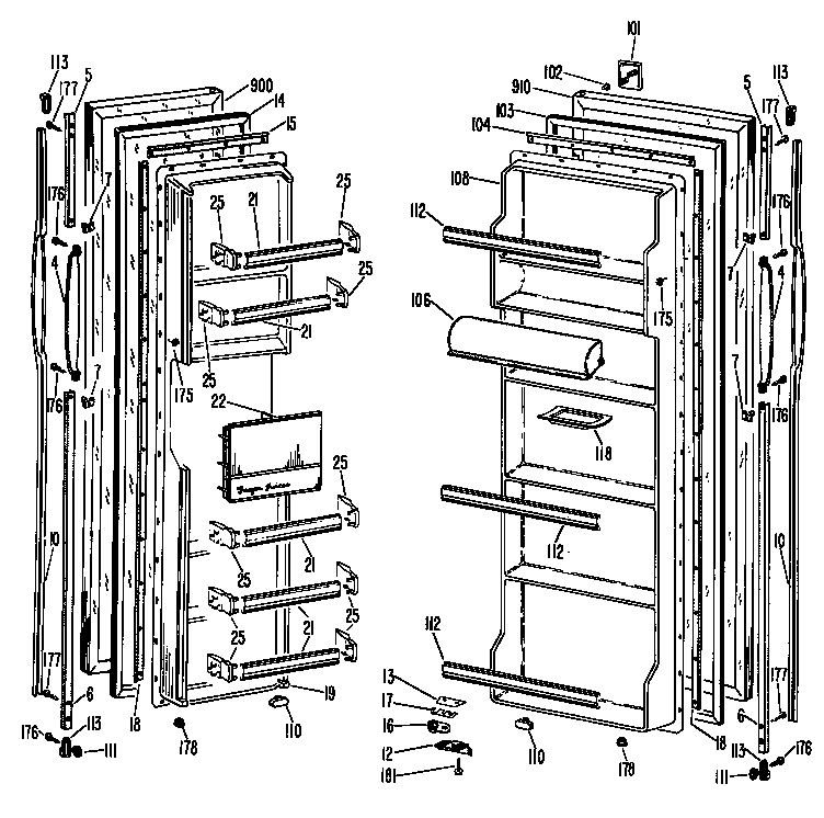 GE TFX20PFC doors diagram