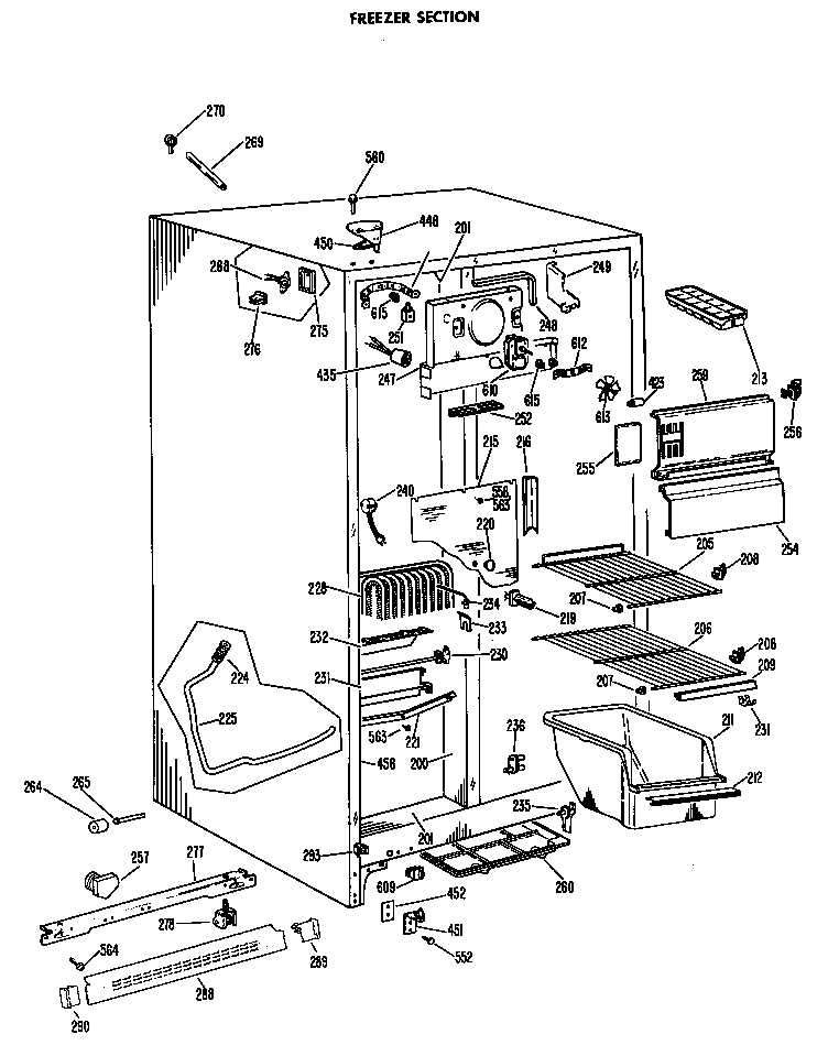 GE TFX20PFC freezer section diagram