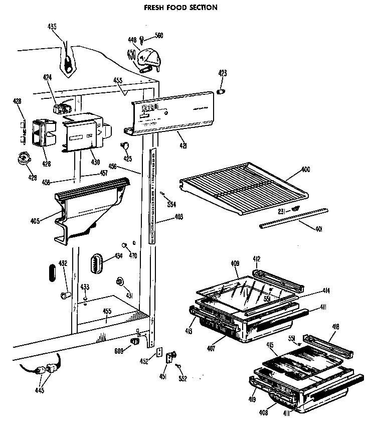 GE TFX20PFC fresh food section diagram