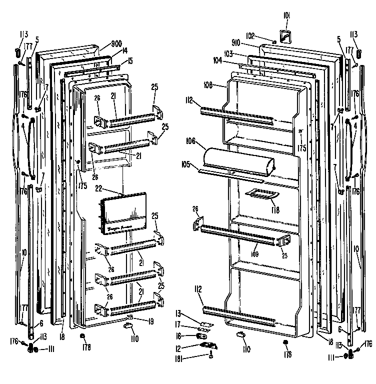 GE TFX22ZFC doors diagram