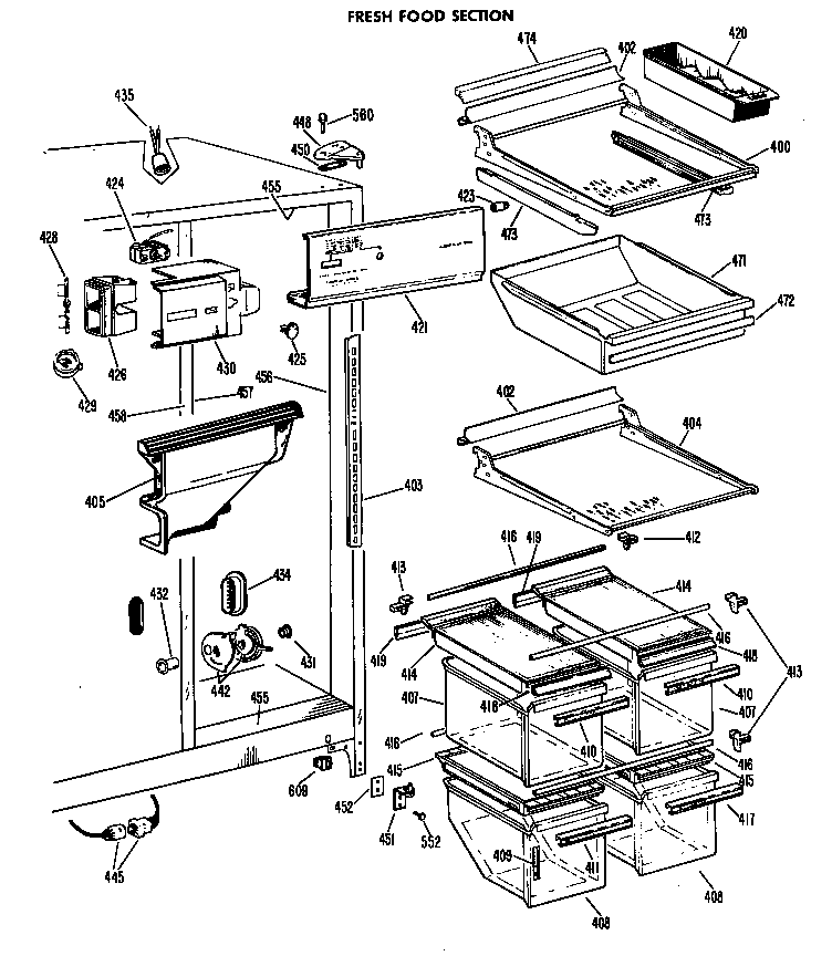 GE TFX22ZFC fresh food section diagram