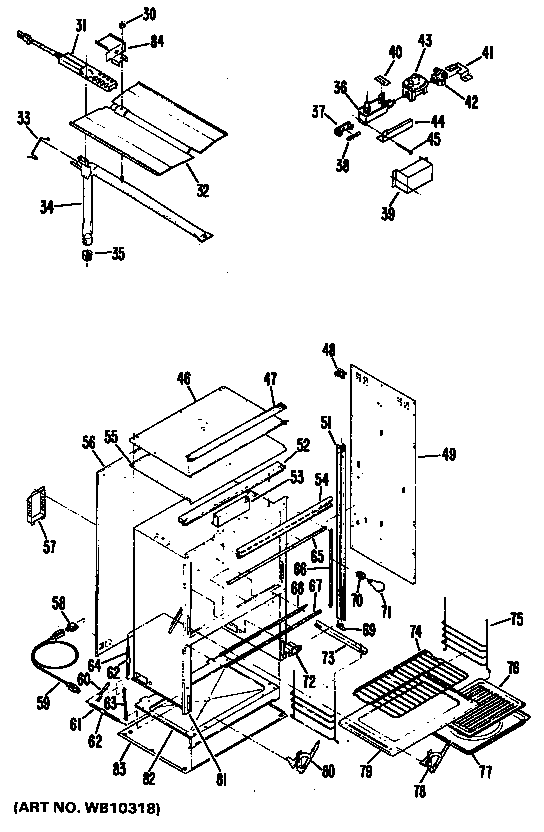 GE JGKC16GEH1 24" gas built-in oven diagram