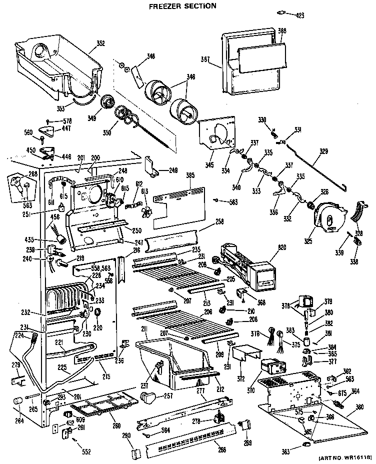 GE TFXE24RGD freezer section diagram