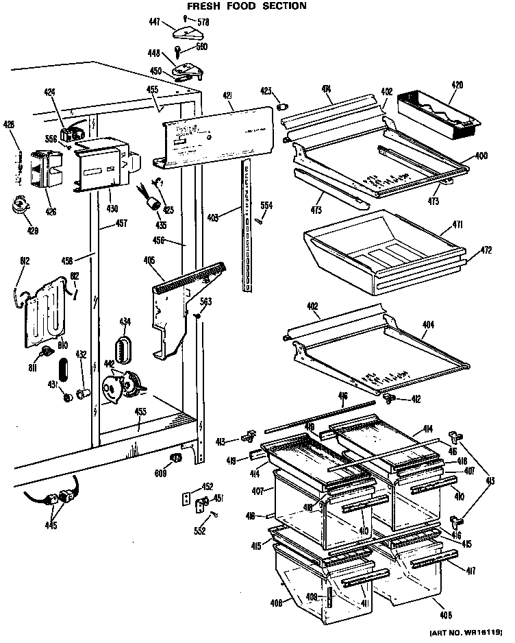 GE TFXE24RGD fresh food section diagram