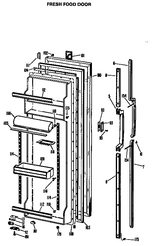 GE TFXE24RHB fresh food door diagram
