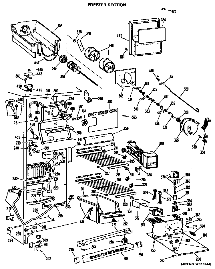 GE TFXE24RHB freezer section diagram