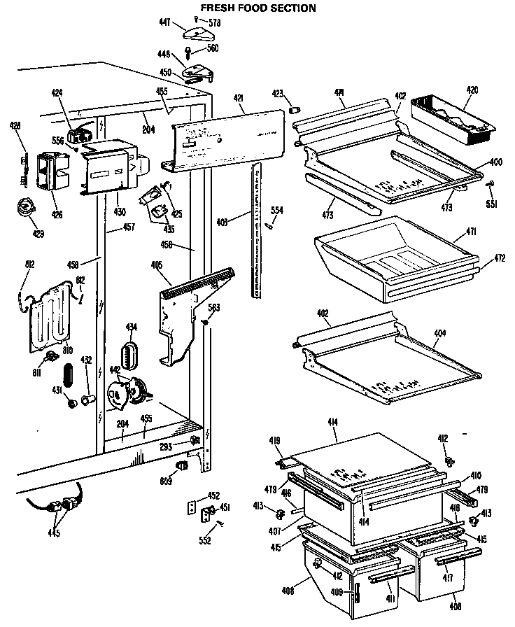 GE TFXE24RHB fresh food section diagram