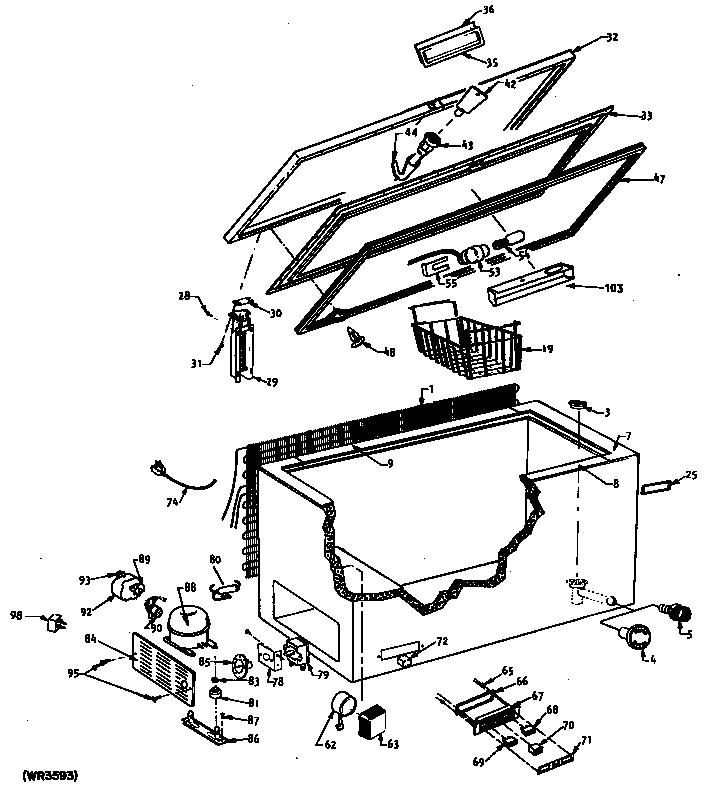 GE CB16DKC freezer assembly diagram