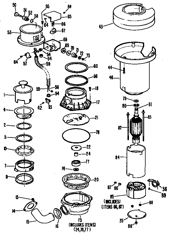 GE GFB1050G02 disposer assembly diagram