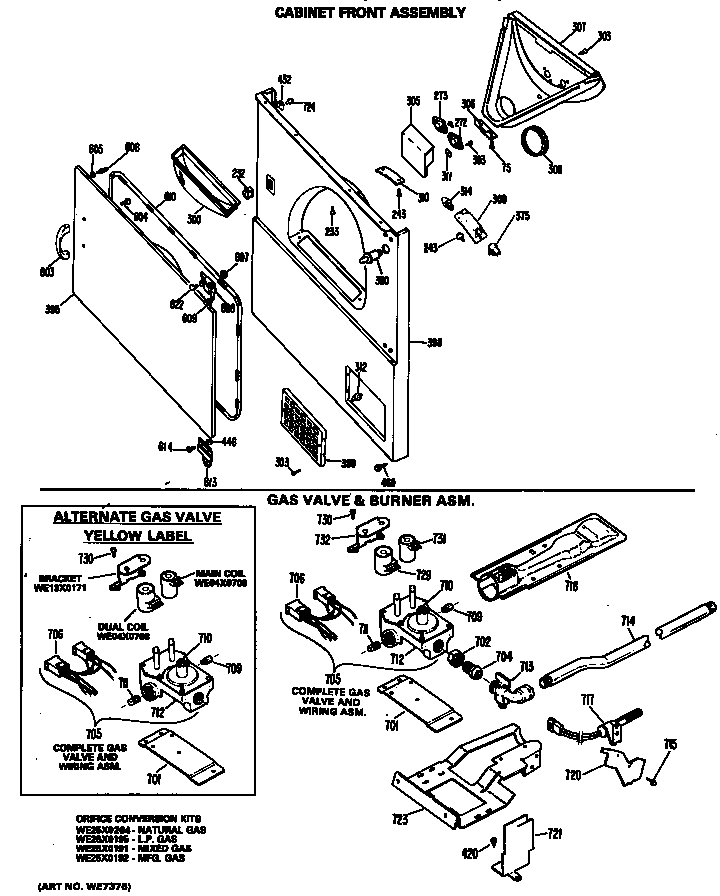 GE DDG5380GEL cabinet/burner/valve asm. diagram