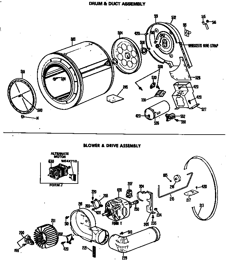 GE DDG5180MAL blower & drive assembly diagram
