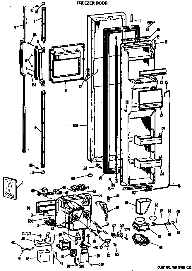 GE TFXC24FLR freezer door diagram