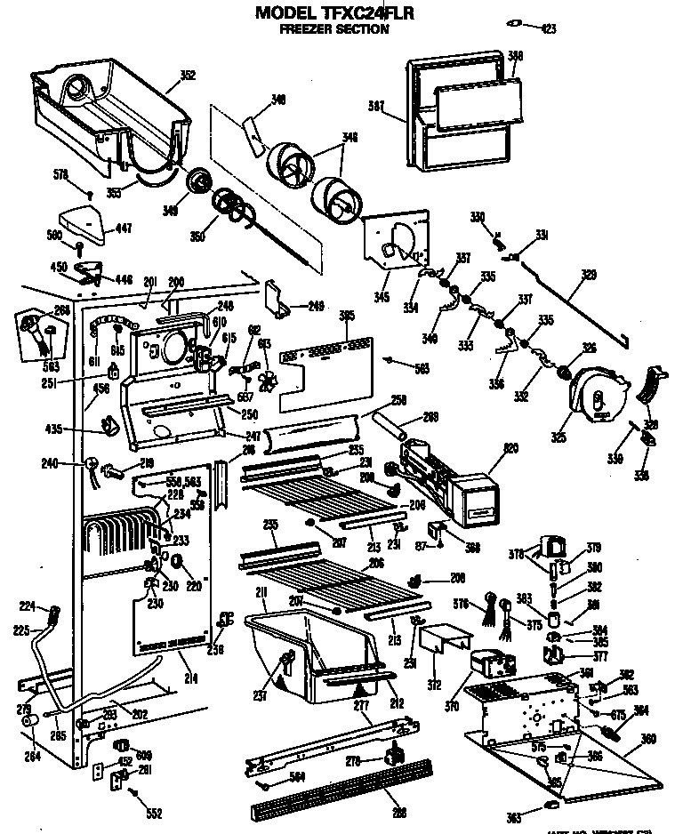 GE TFXC24FLR freezer section diagram