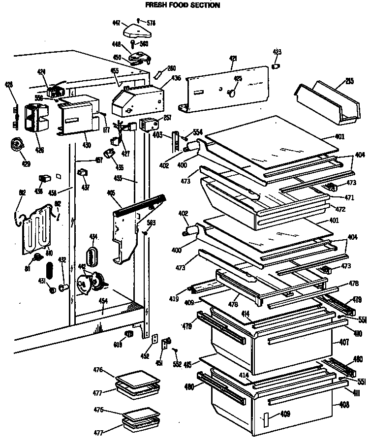 GE TFXC24FLR fresh food section diagram
