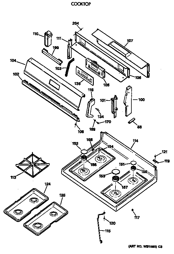 GE JGBP34WEV4WH cooktop diagram