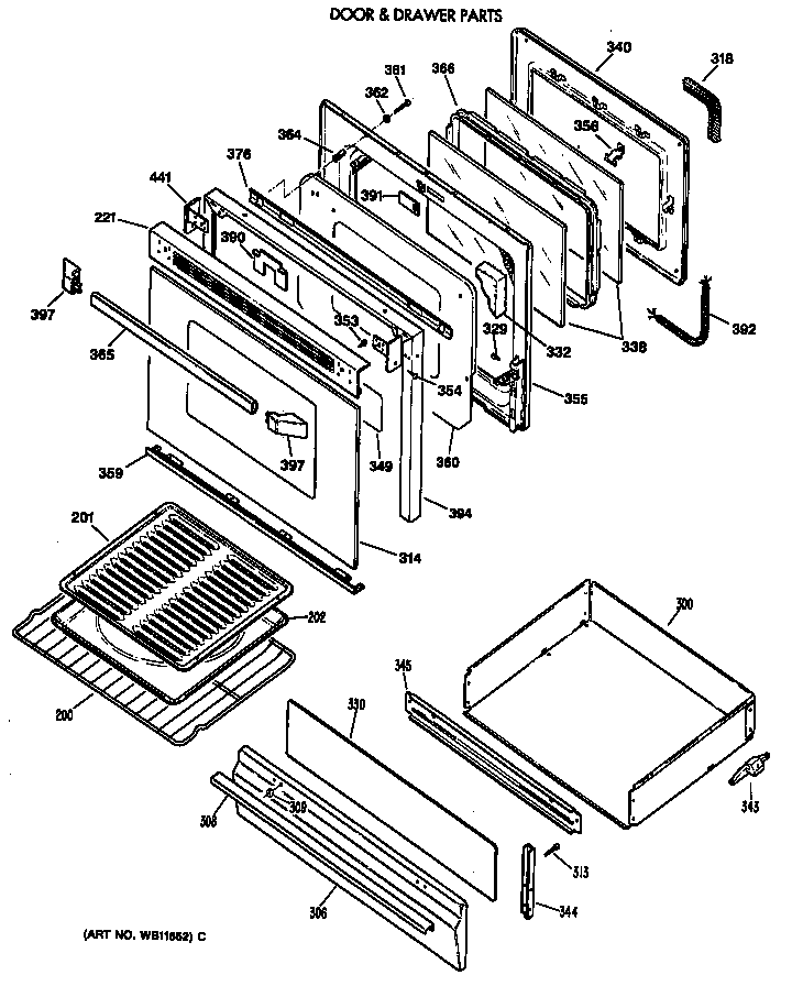 GE JGBP34WEV4WH door & drawer parts diagram