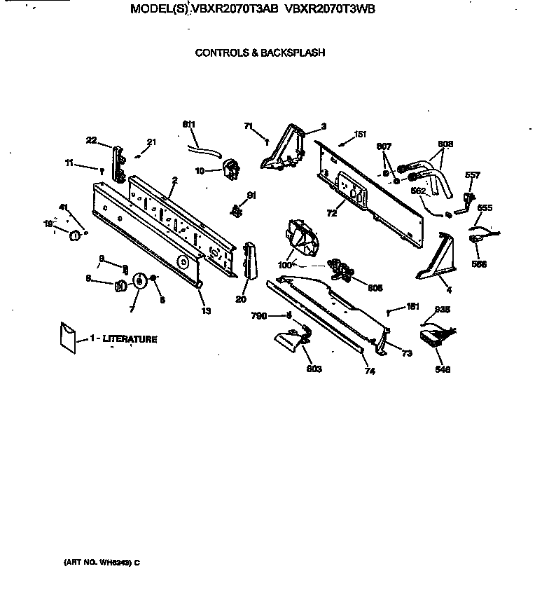 Hotpoint VBXR2070T3AB controls & backsplash diagram