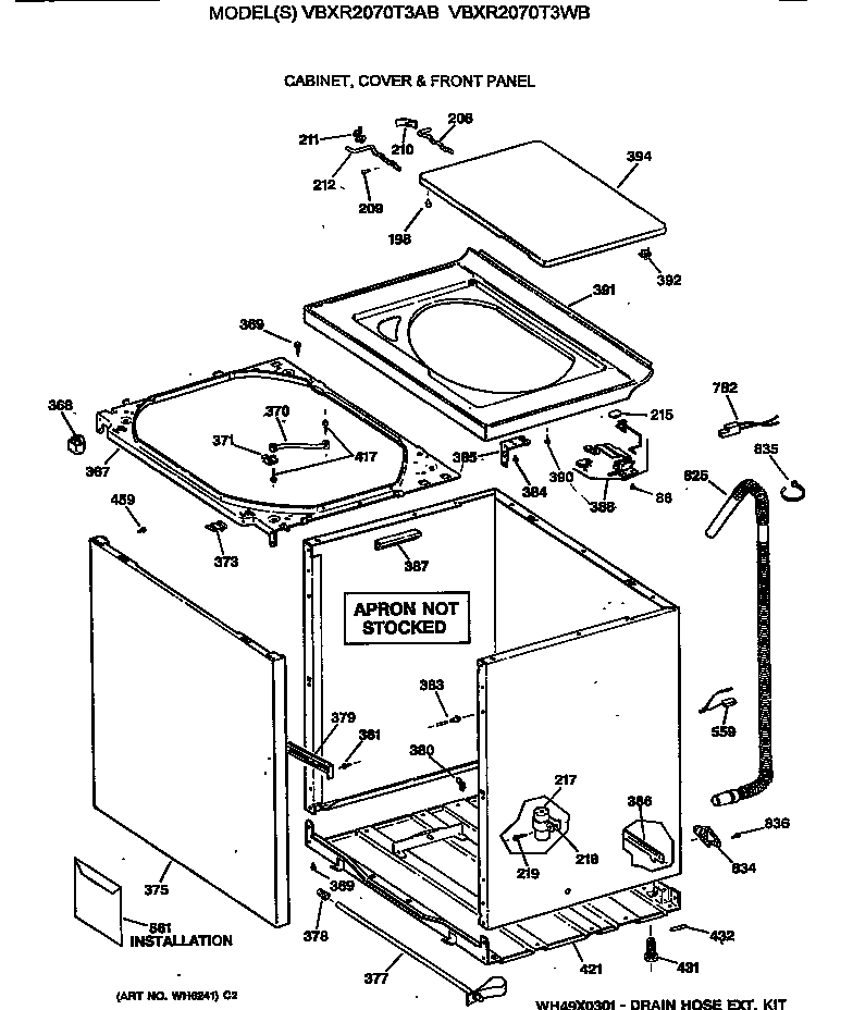 Hotpoint VBXR2070T3AB cabinet, cover & front panel diagram