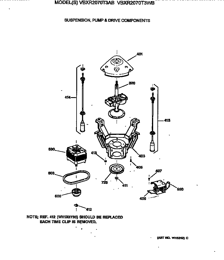Hotpoint VBXR2070T3AB suspension, pump & drive components diagram