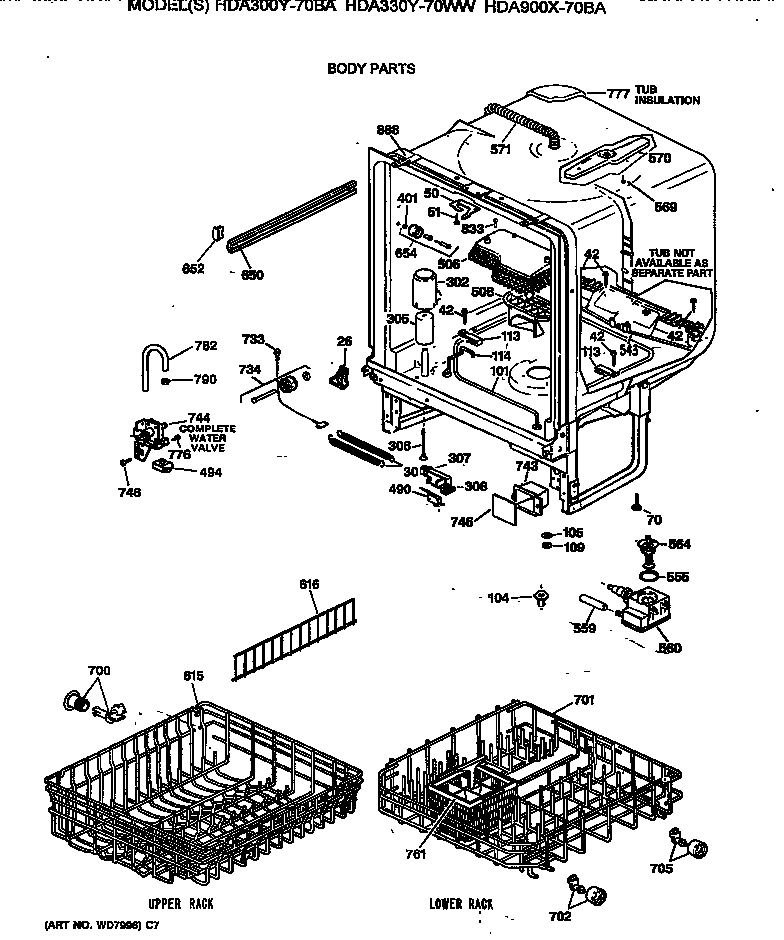 Hotpoint HDA330Y-70WW body parts diagram