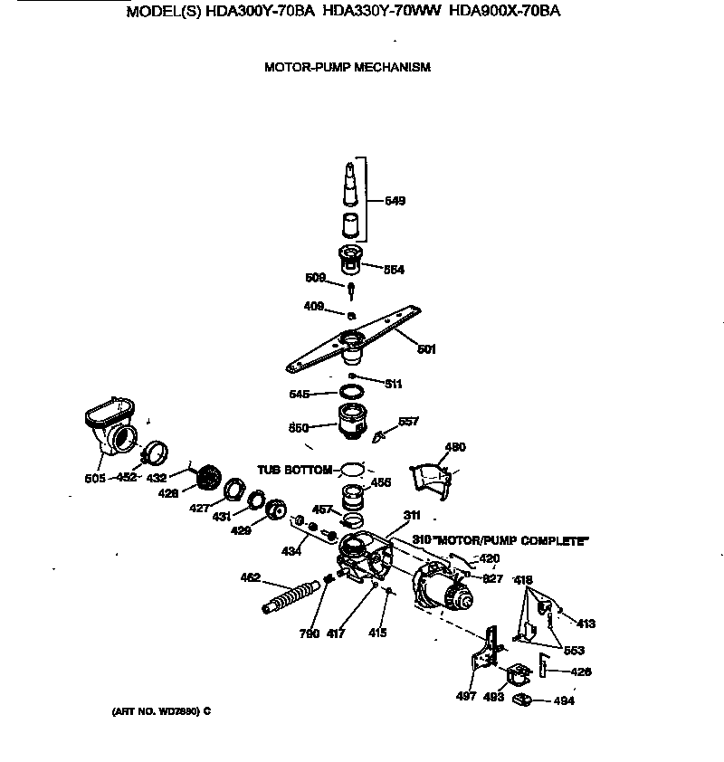 Hotpoint HDA330Y-70WW motor-pump mechanism diagram