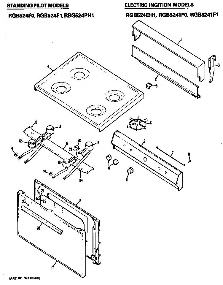 Hotpoint RGB5241F1 standing pilot models diagram
