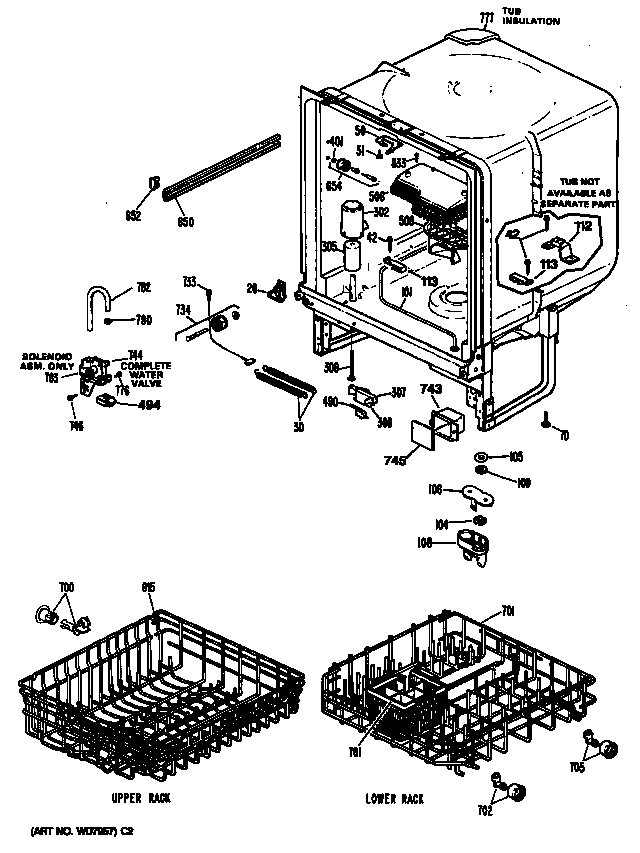 Hotpoint HDA130S-55WW tub/racks diagram
