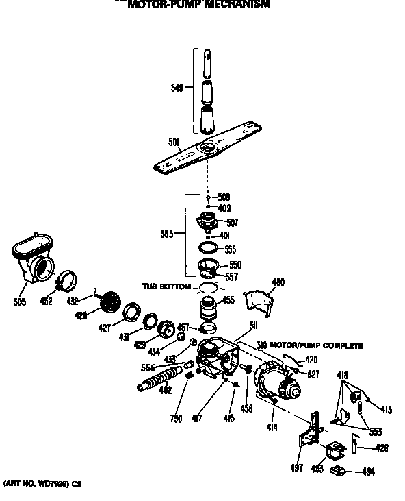 Hotpoint HDA130S-55WW motor-pump mechanism diagram