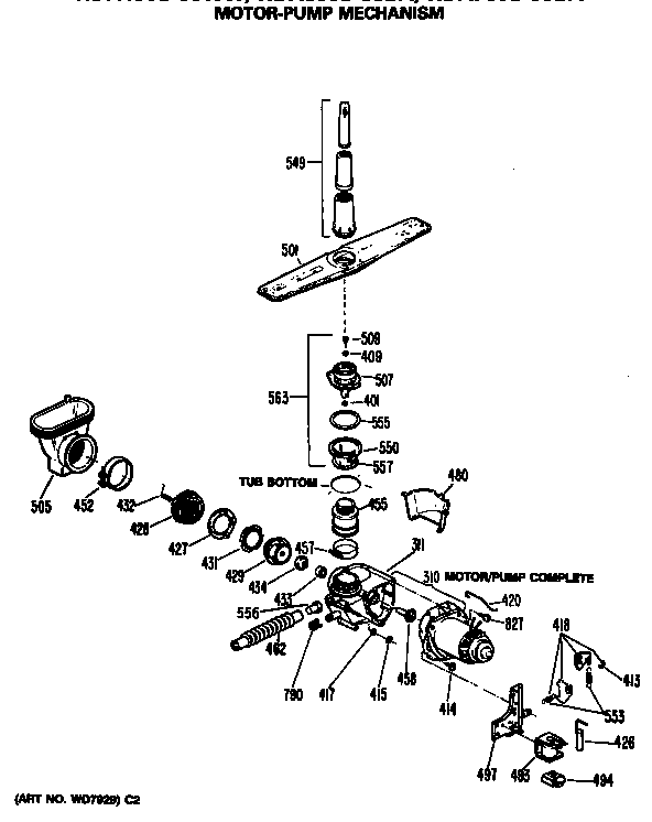 Hotpoint HDA600S-55BA motor-pump mechanism diagram