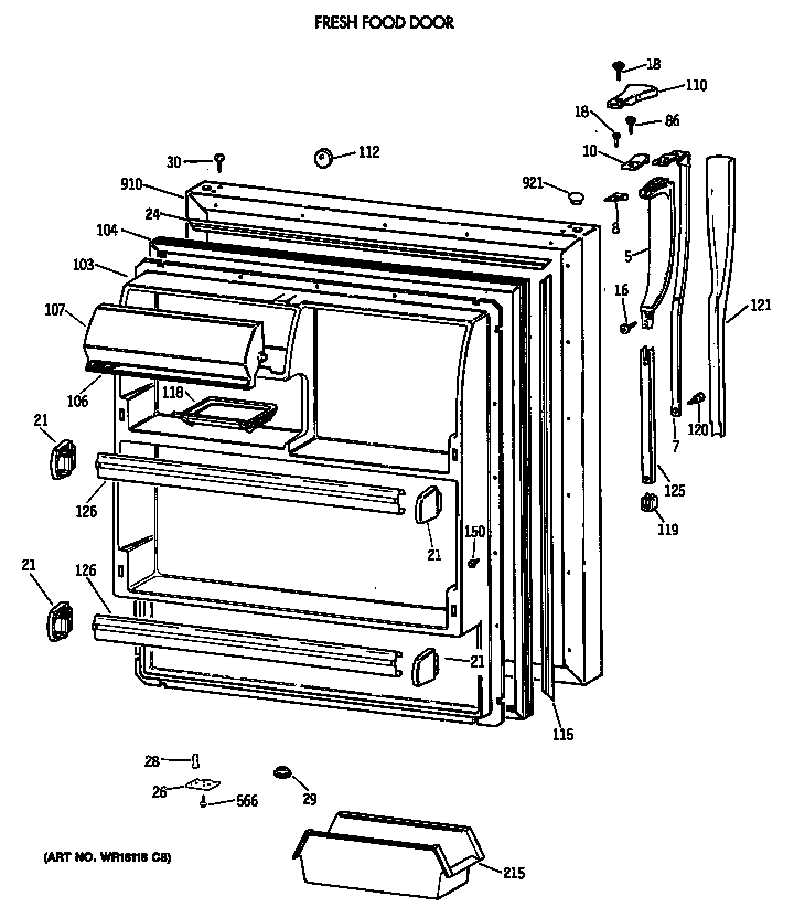 Hotpoint CTE18GASTRWH fresh food door diagram