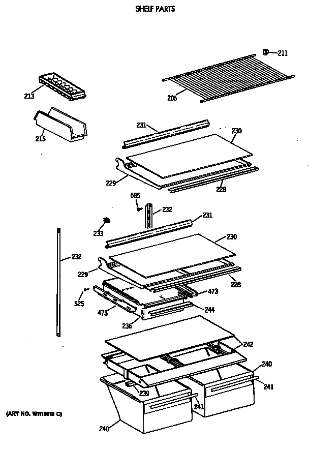 Hotpoint CTE18GASTRWH shelf parts diagram