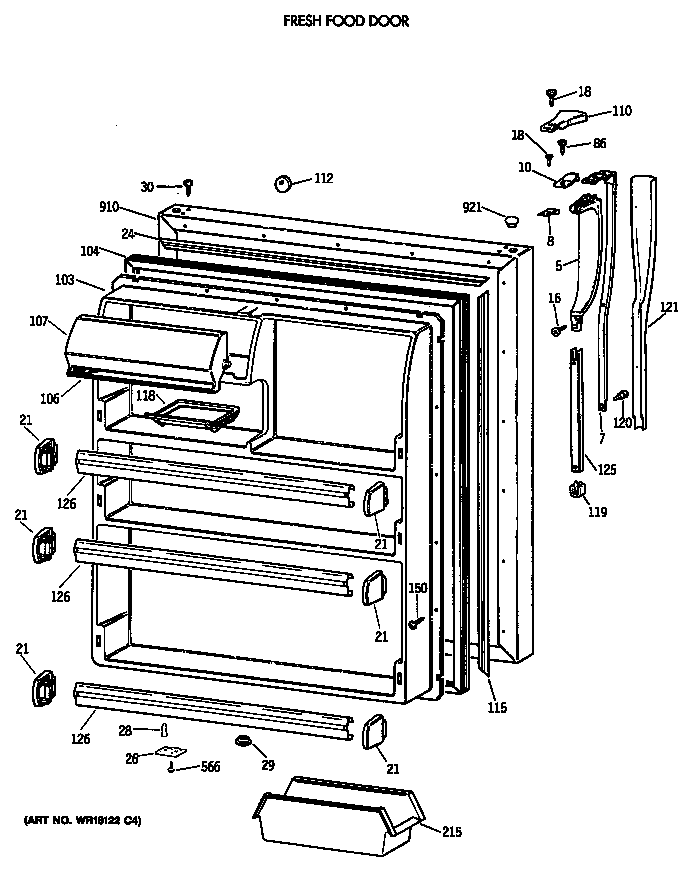 Hotpoint CTE21GASVRWH fresh food door diagram