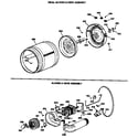 Hotpoint NVLR333ET0AB drum, blower & drive assembly diagram