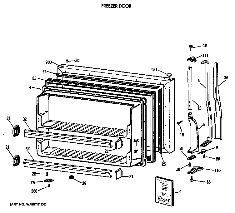 Hotpoint CTX18BAXARWH freezer door diagram