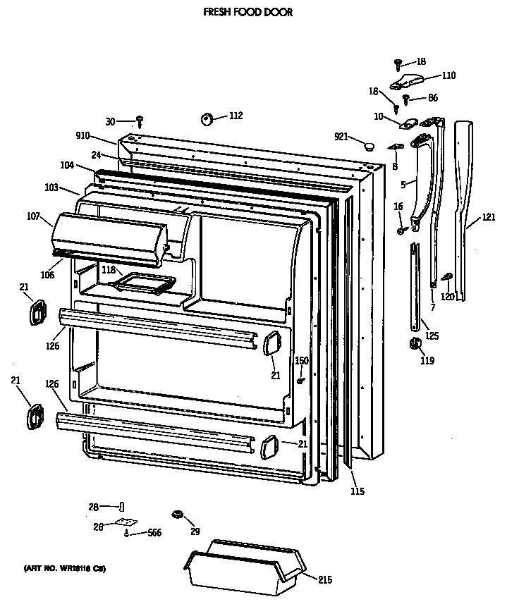 Hotpoint CTX18BAXARWH fresh food door diagram