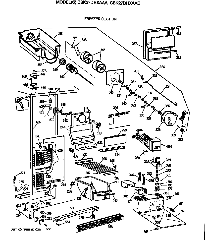 Hotpoint CSK27DHXAAD freezer section diagram