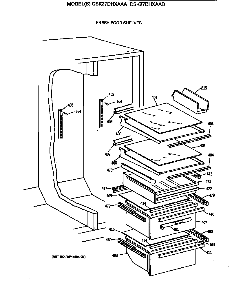 Hotpoint CSK27DHXAAD fresh food shelves diagram