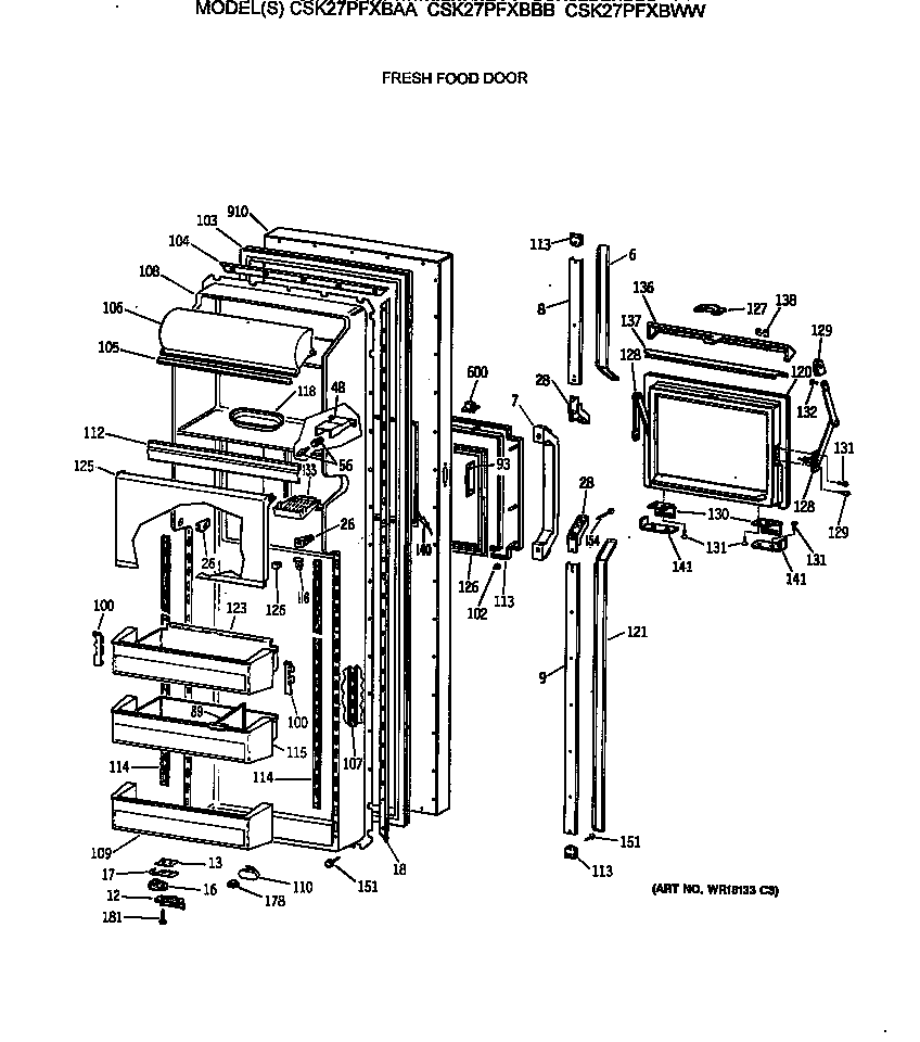 Hotpoint CSK27PFXBAA fresh food door diagram