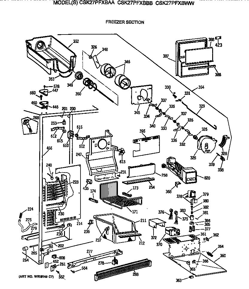 Hotpoint CSK27PFXBAA freezer section diagram