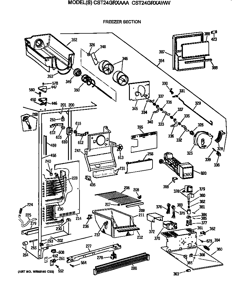 Hotpoint CST24GRXAWW freezer section diagram
